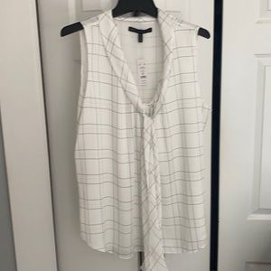 Sleeveless white with black window pane print
